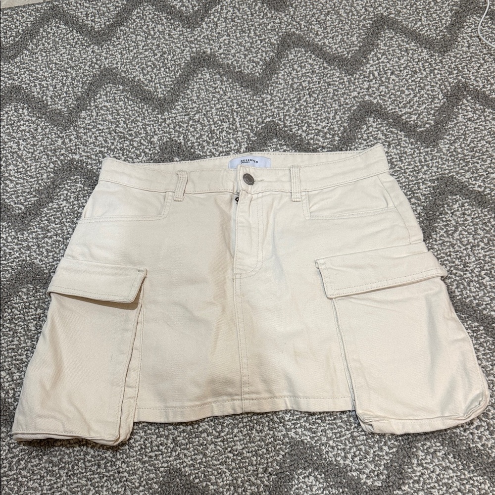 Reserved Denim Cream Cargo Skort